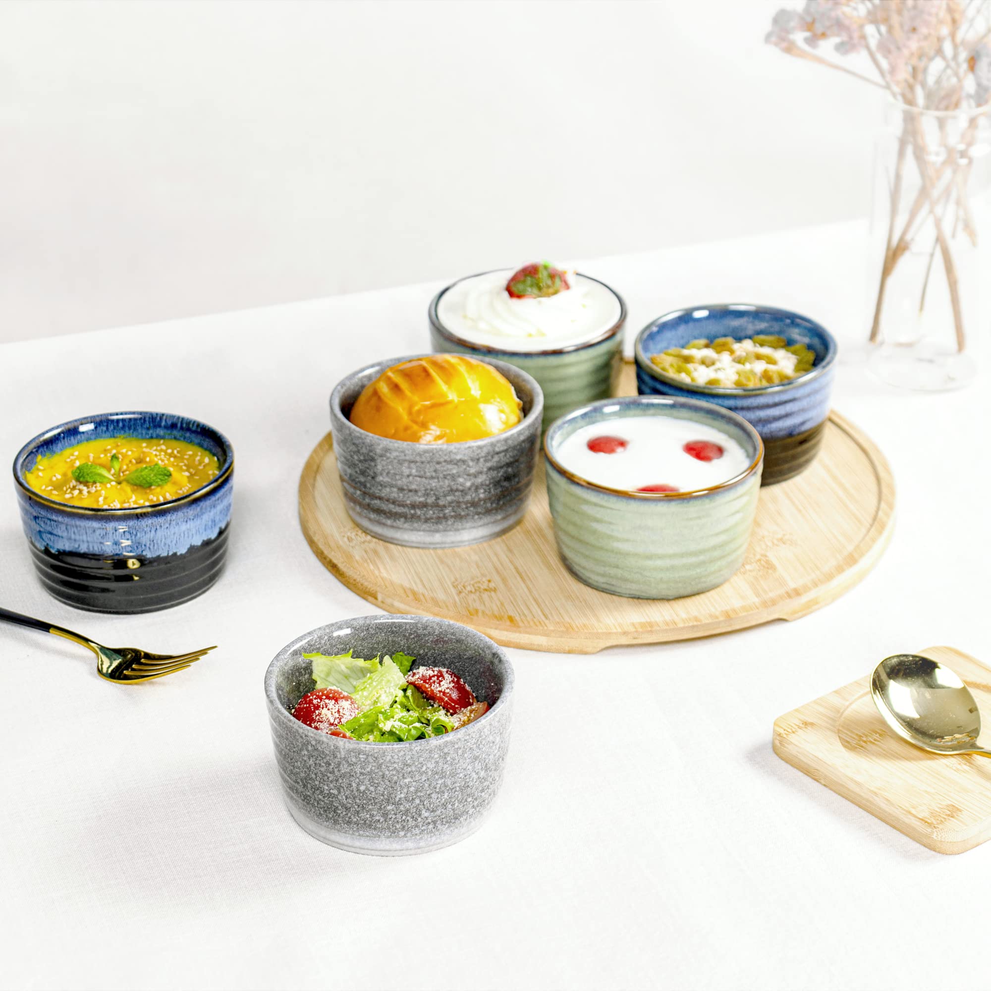 Pirottini Ceramica per Soufflé, Pirottini da Soufflé in Porcellana 8 x 240ml per Muffin, Cupcake e Budini - Glassa di Reazione, Verde