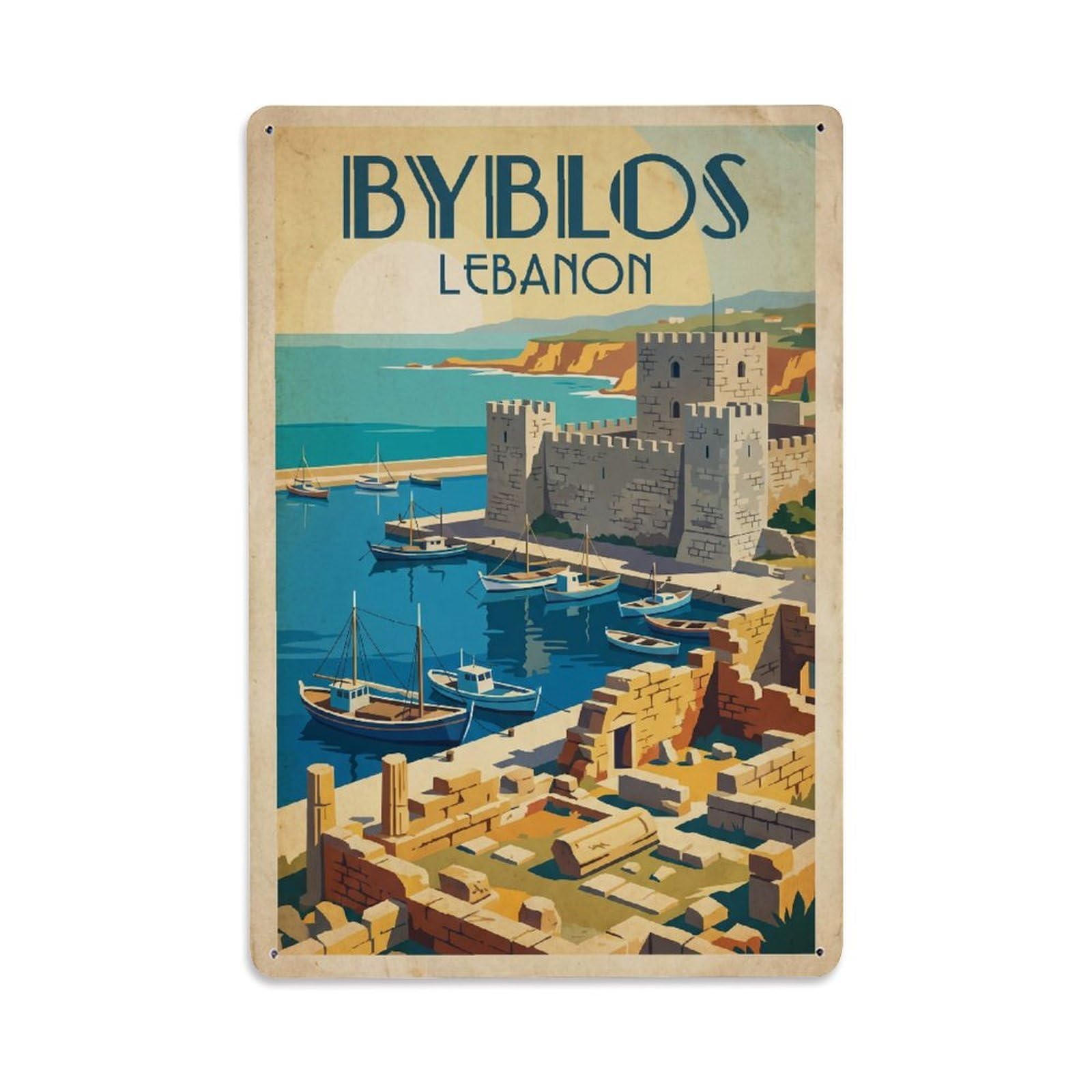 Metal Tin Sign Travel Retro Lebanon Byblos