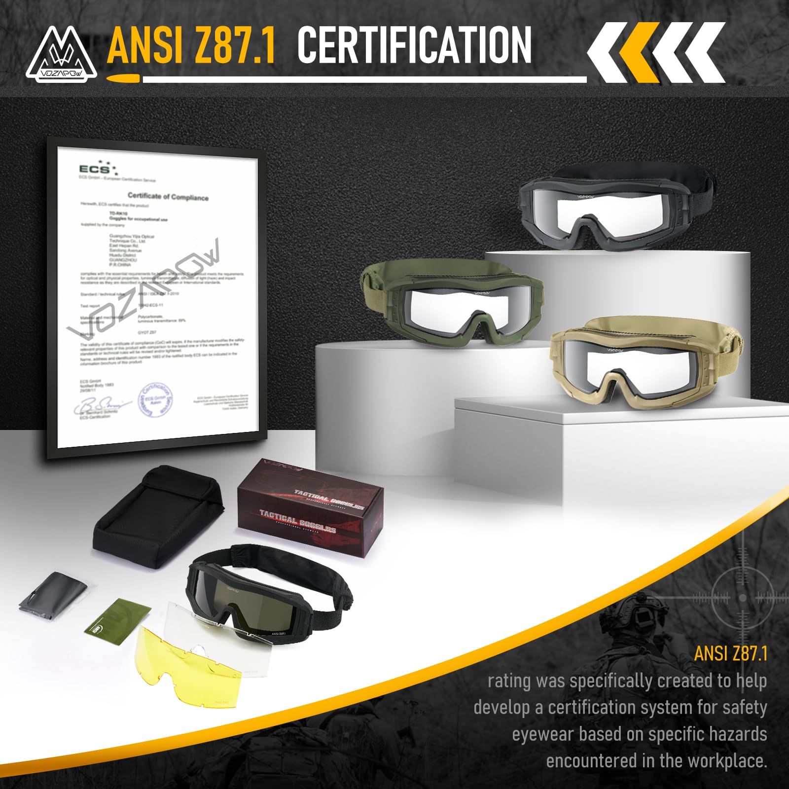 Taktyczne okulary ochronne Airsoft z 3 soczewkami przeciwmgielnymi, odporne na wstrząsy, wojskowe gogle