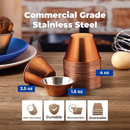 Miniatura 3 de Fit Meal Prep Paquete de 24 Tazas de salsa de acero inoxidable de 4 onzas  Juego de cocina individuales de condimentos redondos chapados en cobre,
