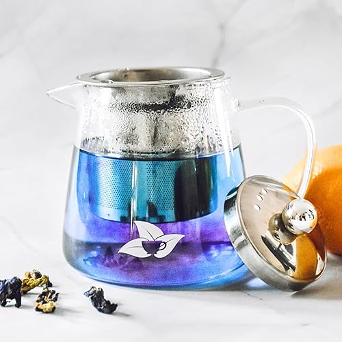 Miniatura 4 de DelighTeas® Tetera de vidrio | Vidrio de borosilicato, infusor extraíble de acero inoxidable | Diseñada con boquilla que no gotea