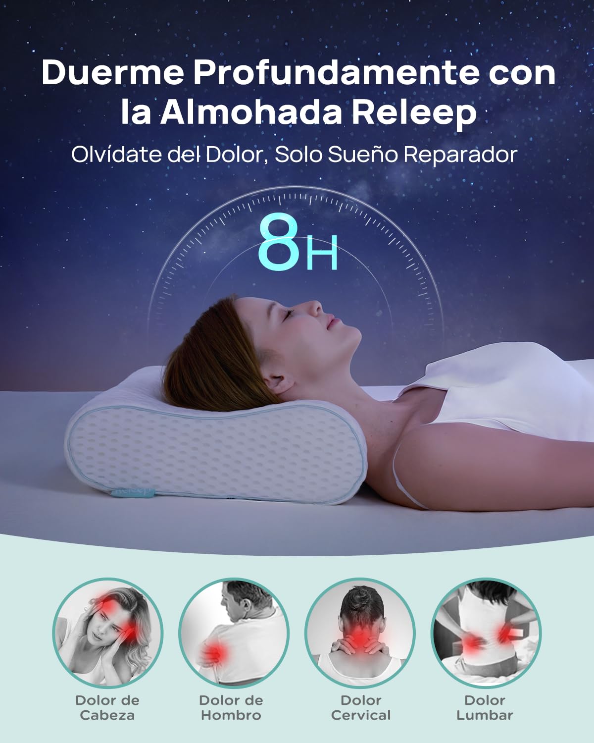 Releep Almohada Altura Ajustable, Almohada Espuma Viscoelástica, Almohada para Dormir, Almohada Ergonómica para Dormir de Lado y Espalda