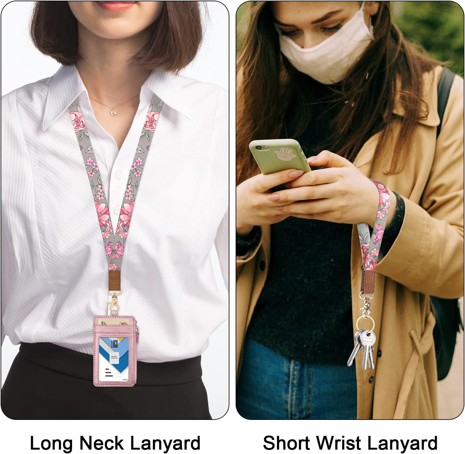 Wisdompro Lanyards for Keys, Cute Wrist & Neck Lanyard for Women, Breakaway Lanyard for ID Badges, Car Keys, Wallet - Ash Gray Flower - Image 6