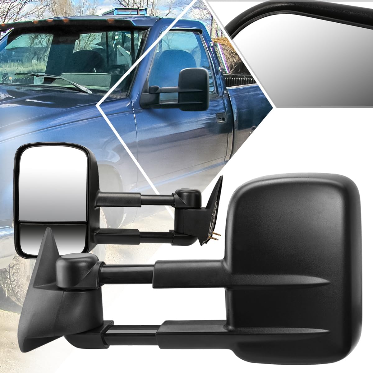[Pair] Manual Adjusted Tow Towing Mirrors Side Mirrors Compatible with 88-02 Chevy/GMC C/K 1500-3500,Black