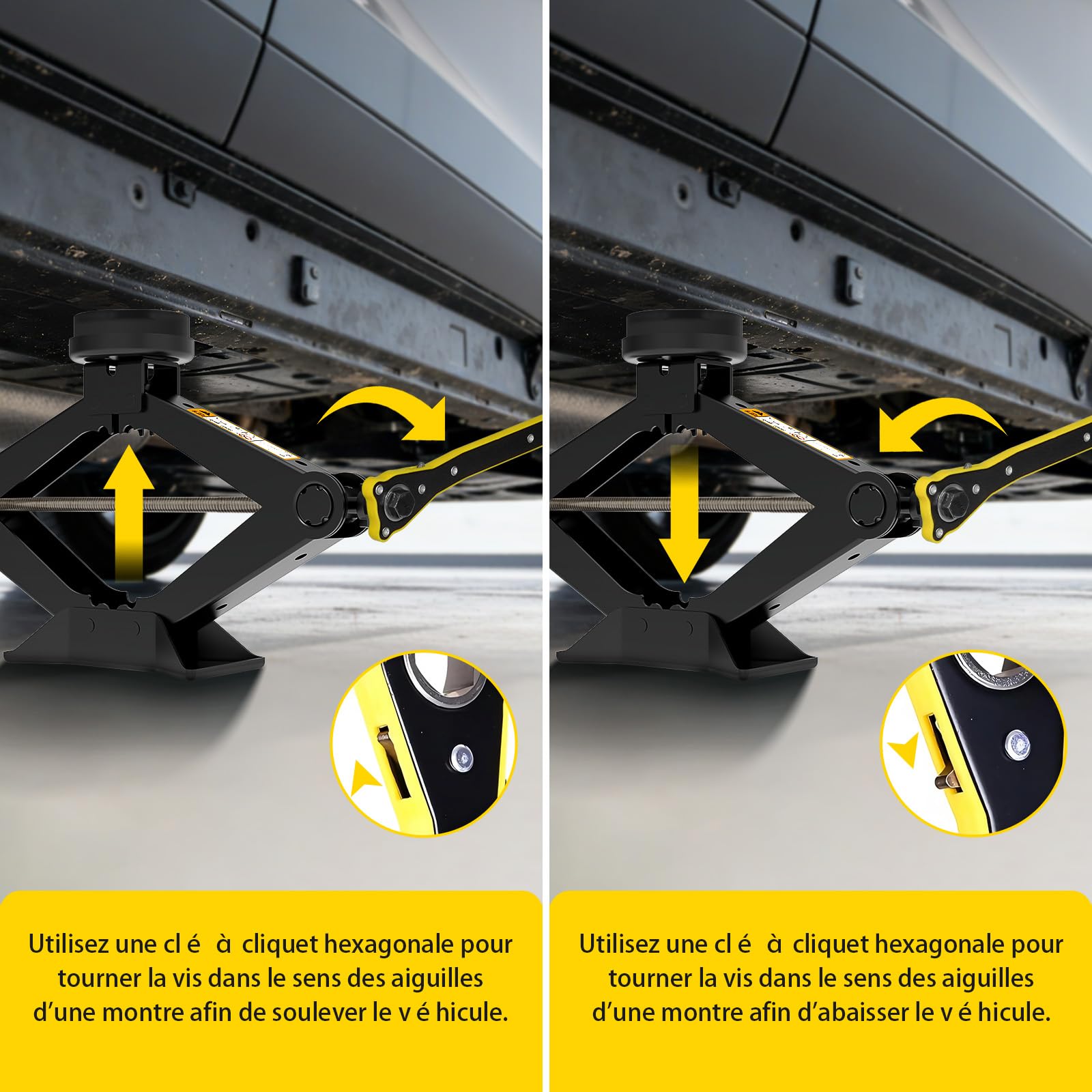 Cric Voiture 3T/3000kg, Universel Crique Voiture avec Tampon Caoutchouc,Portable Cric De Levage avec Clé pour Écrous De Roue, Kit d'urgence Automobile pour SUV MPV VoitureTesla