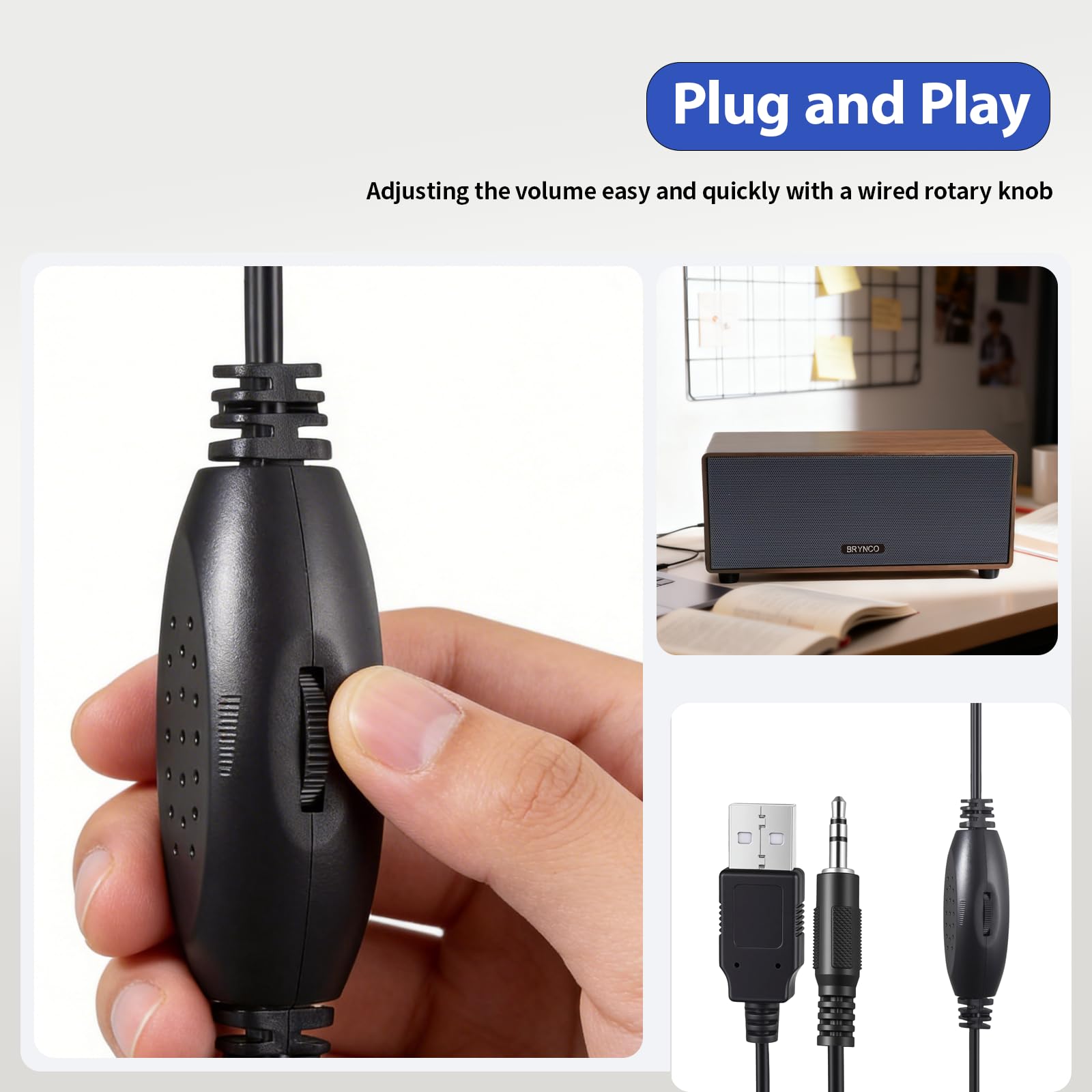 Altoparlanti cablati per computer desktop e laptop, alimentati tramite USB con jack audio da 3,5 mm, bassi ricchi e suono chiaro, per casa, ufficio, gioco (marrone elegante)