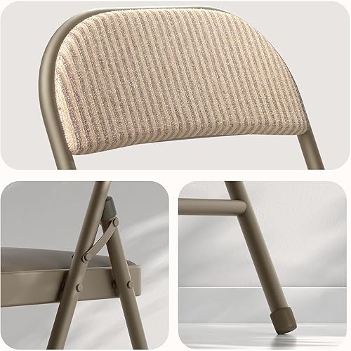 Miniatura 5 de Nazhura Paquete de 4 Sillas Plegables, Juego de Sillas de Comedor de Tela con Cojín Acolchado y Respaldo, Asiento Interior y Exterior para Hogar