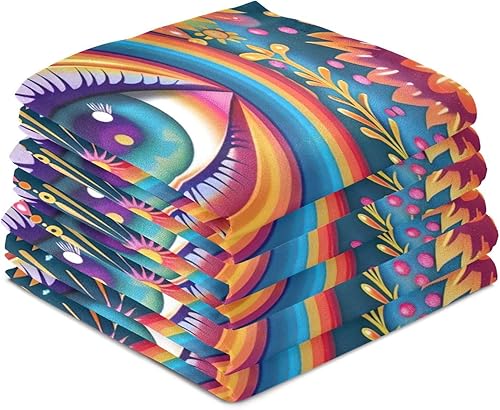 Miniatura 4 de GAIREG Psychedelic Colorful Retro Flowers Drying Towels for Dishes, 28x18 Inch Bulk Kitchen Towels Holiday, Set of 6