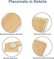 Vista 5 de Juego de 6 manteles individuales de arpillera, 18 x 11.6 pulgadas, dos capas de lino sintético, tapete decorativo para mesa de cocina, resistente al