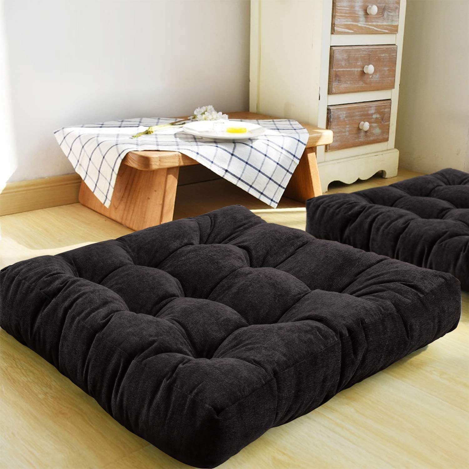 OGFC 808911 Floor Pillow, Square Meditation Pillow for Seating on Floor Solid Thick Tufted Seat Cushion Meditation Cushion for Yoga Living Room Sofa Balcony Outdoor, Black, 22x22 Inch-image-32