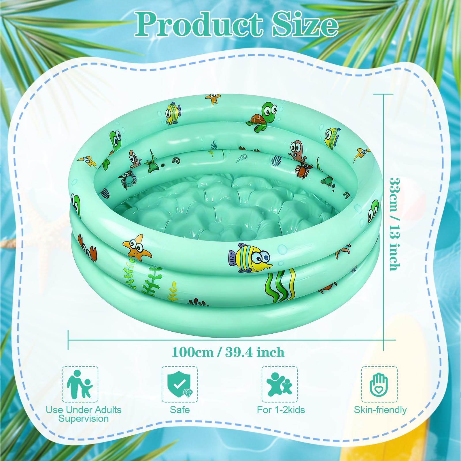 Piscina per Bambini ø100 cm,Piscina Gonfiabile Baby Pool,Piscina Gonfiabile Familiare a 3 Anelli,Piscina Gonfiabile per Bambini da Giardino,Piscinetta per Bambinis,Cortile,Giardino (Verde)