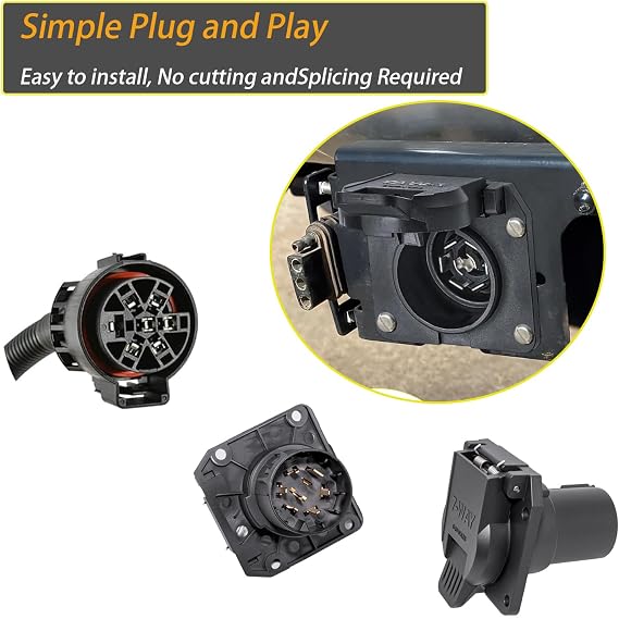KCGLOBAL OEM Style Replacement 7-Way RV Blade Socket, USCAR to 7-Pin Vehicle-Side Female-End Socket for Chevy, Ford, Dodge,GMC, Silverado, Sierra Trailer Plug, Factory 7 Pin & Tow Package Required