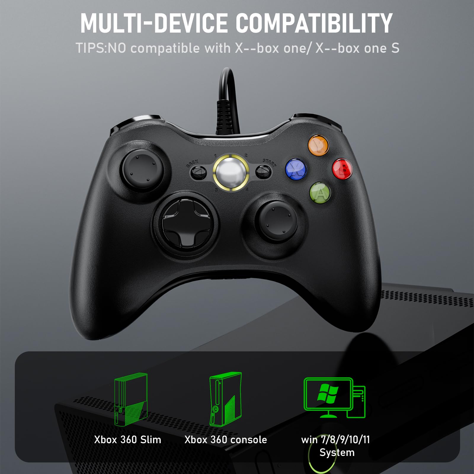 Diswoe Lot de 2 manettes pour PC Xbox 360 - Manettes de jeu USB filaires avec câble - Joystick USB - Manettes de jeu pour Win7/8/10/XP