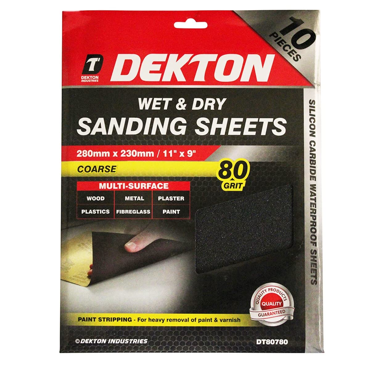 Dekton 10PC Wet & Dry Sanding Sheets 230mm/ Coarse - 80 Grit | Tougher & Quicker than Ordinary Sandpaper | Ideal for Paint & Varnish Removal | Multi-Surface: Wood, Metal, Plaster, Plastics & Paint