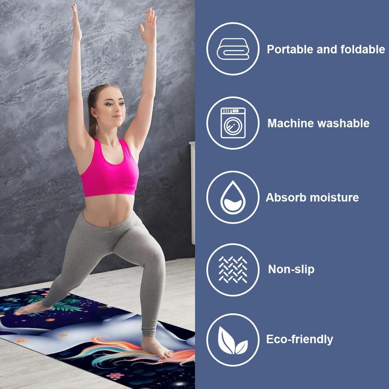 Yoga Towel, Galaxy Unicorn Pattern Non Slip Sweat Absorbent Hot Yoga Mat Towel for Hot Yoga, Pilates and Fitness - 72.8" x 26.8"