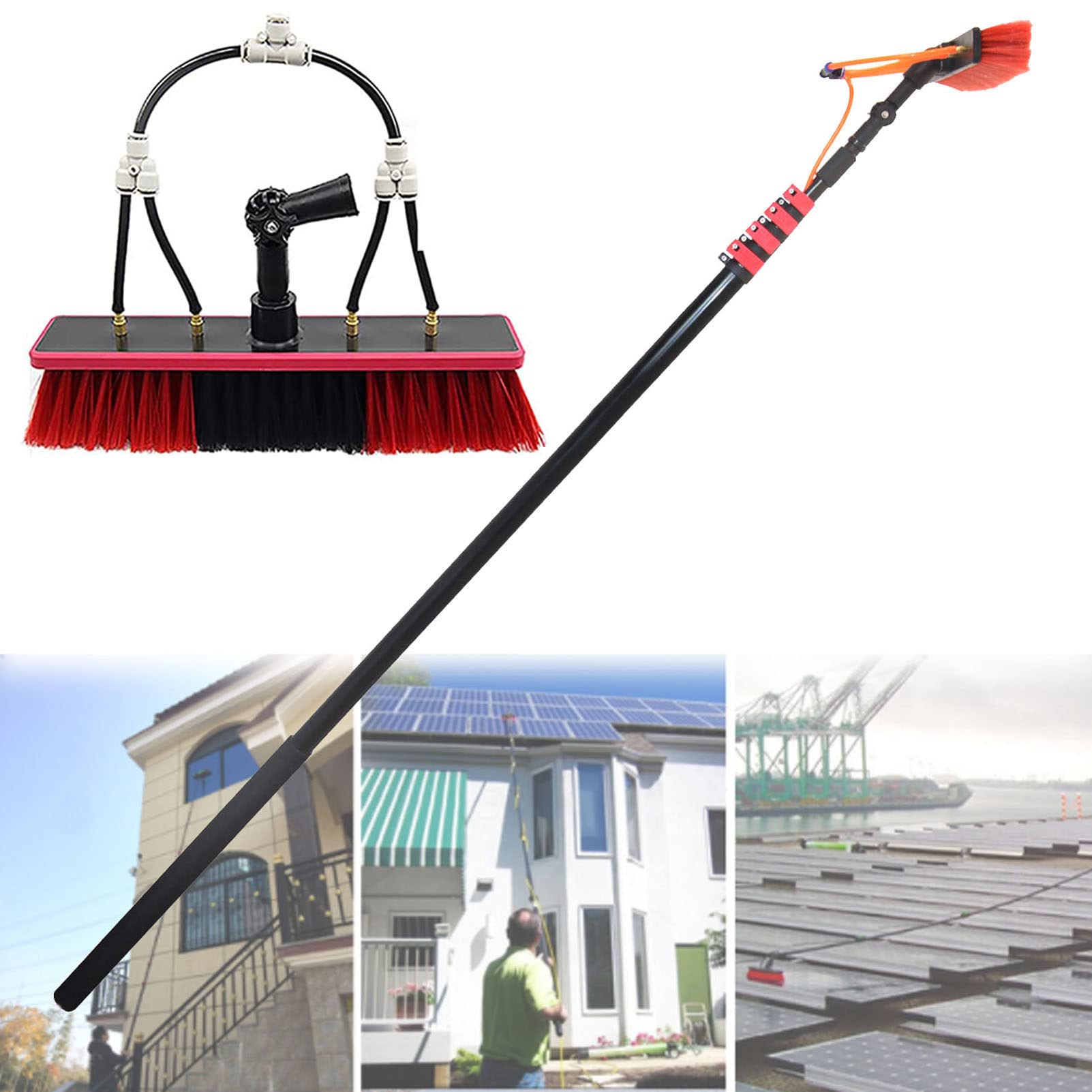 OLSKFUH Telescopic Water Fed Cleaning Brush Kit 12Ft Extendable Window & Conservatory Roof Cleaner Ideal For Solar Panels & Trucks 3.6 To 12M,Black-12FT/3.6M