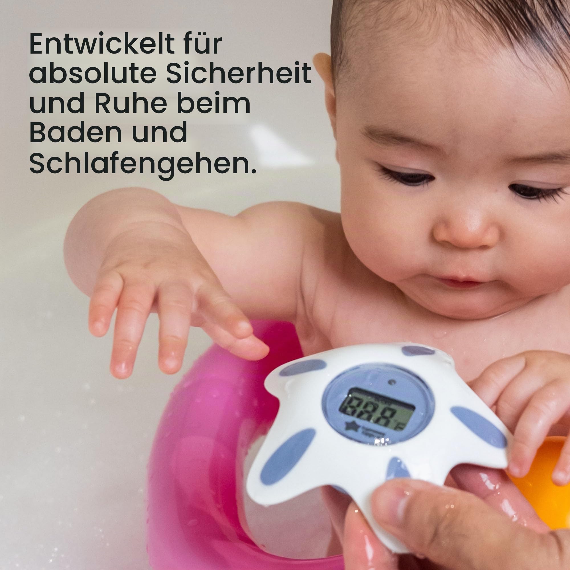 Tommee Tippee Closer to Nature Bad- und Raumthermometer, weiß und grün, LED Warnlicht, LCD Bildschirm