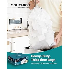 SONGMICS Trash Bags for 8-Gallon (30 L) Trash Cans, Drawstring Kitchen Garbage Bags, Pre-Separated, Quick-Dispense Box, Liner Code H, 2 Rolls, 80 Count, White UKRB031A02