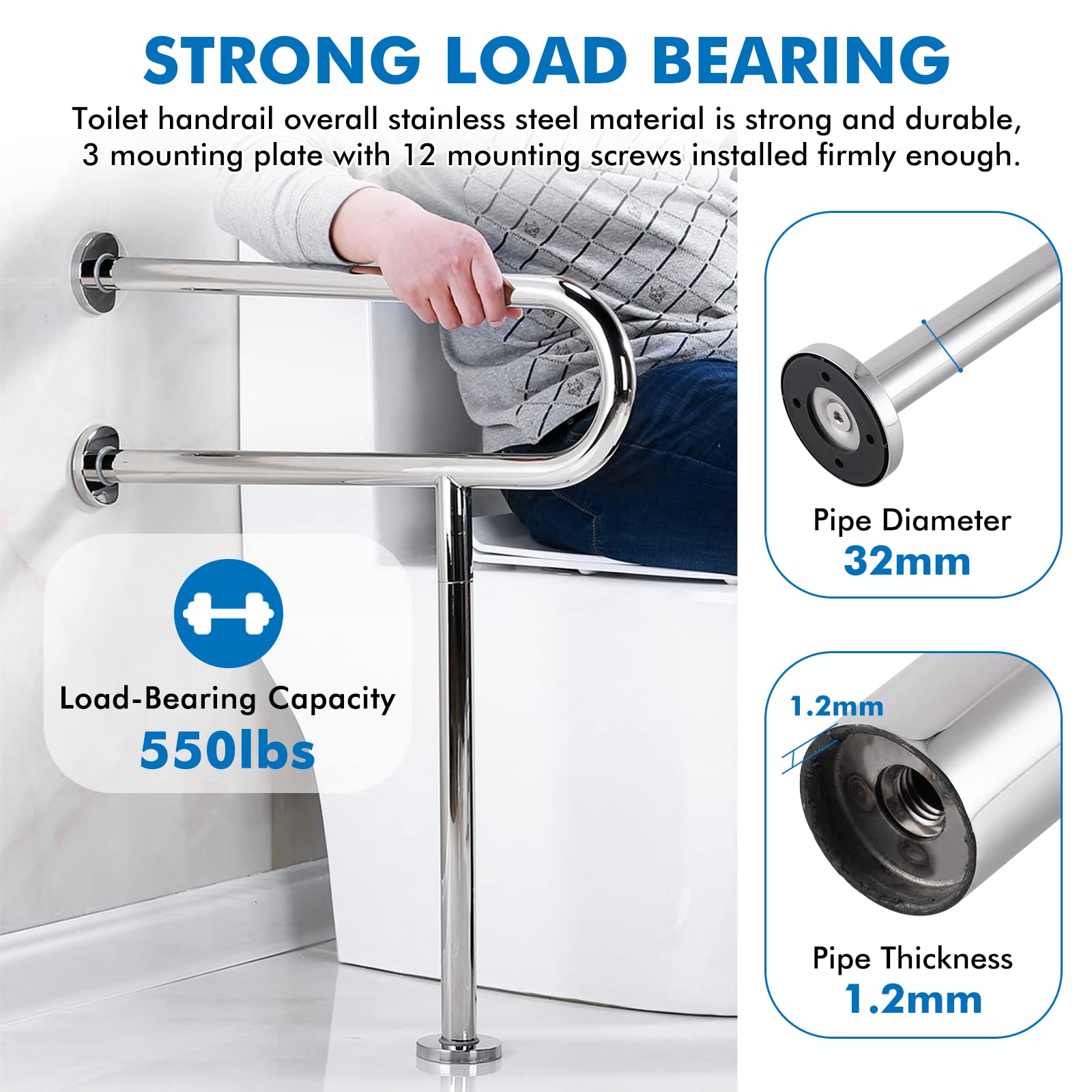 YUCHENGTECH Maniglione Bagno Disabili Acciaio Inox 70cm | Supporta 150KG,Maniglia Doccia Anziani Maniglione per WC per Anziani Disabili Incinta