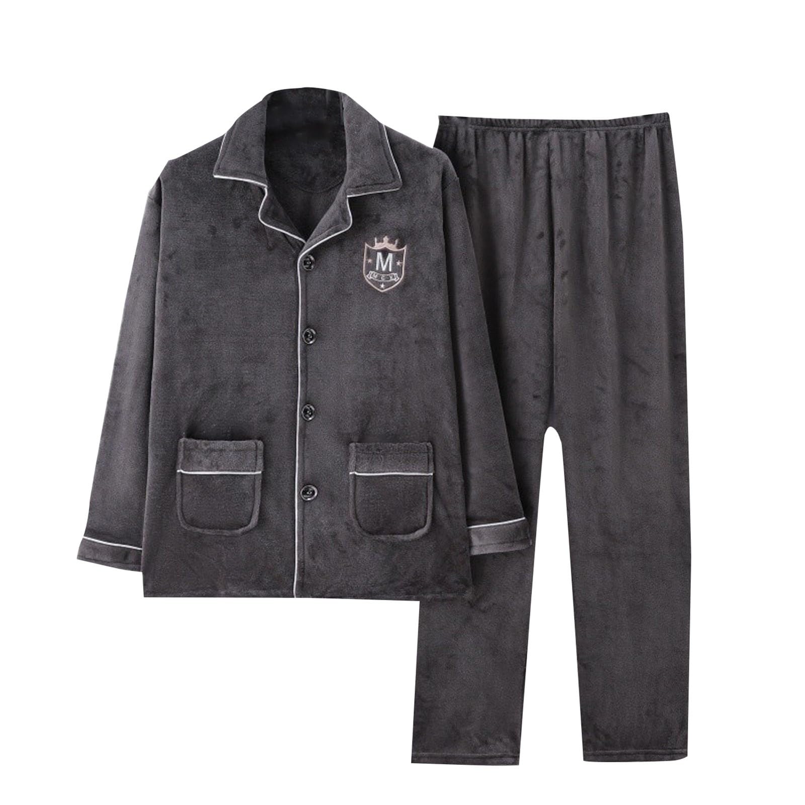 Generisch Conjunto de pijama azul de invierno de manga larga con cintura elástica gruesa y bolsillos suaves de franela para caso, albornoz de rizo para hombre