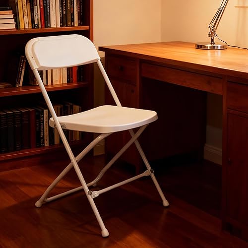 Silla plegable de plástico blanco de 350 libras, paquete de 10 sillas plegables apilables portátiles de 18 pulgadas de largo x 18 pulgadas de ancho
