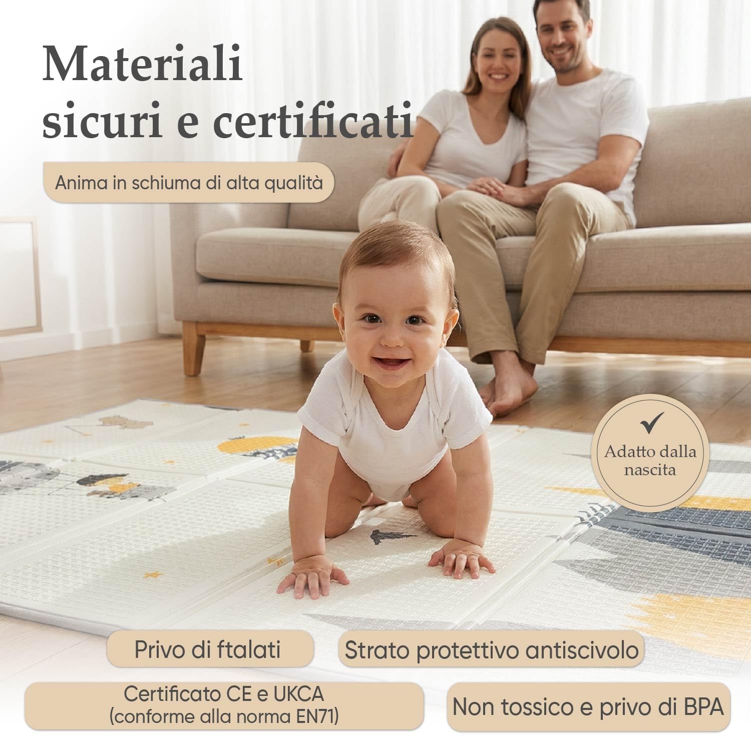 Tappeto Gioco Bambini Pieghevole con Trasportino | Alta Densità XPE Schiuma Non Tossica, Impermeabile e Facilità di Pulizia | Tappeto Neonato Gattonamento da Terra Imbottito 180×120 cm