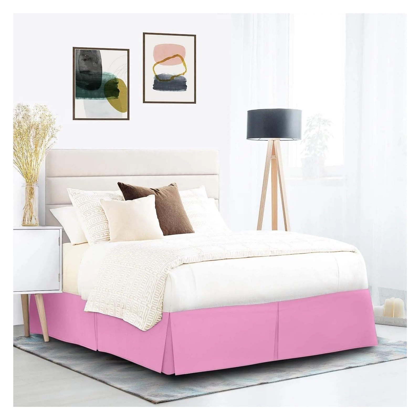 Faldones De Cama Cómoda Falda de Cama Plisada Suave y a Medida con Tela Resistente a Las Arrugas a la decoloración - Ropa 15 Pulgadas Alto (sin Plataforma)(Pink,Twin 90x 190x 35 cm)