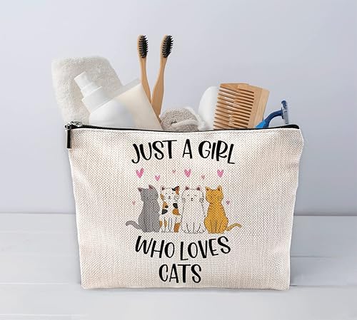 Miniatura 2 de Just A Girl Who Loves Cats Bolsa de maquillaje, bonita bolsa de cosméticos de gatos de dibujos animados para mujeres y niñas, regalos de cumpleaños