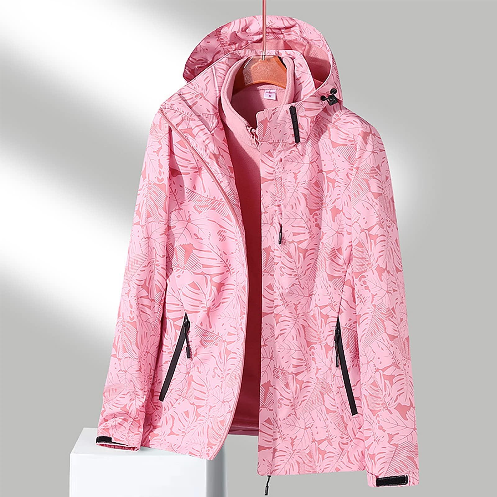 Giacca da Donna All'Aperto Antivento Traspirante Stampa Floreale in Pile Caldo Tuta Alpinismo Piumino E Antipioggia Impermeabile con Cappuccio Sportiva Anti Pioggia A Vento Tecnica