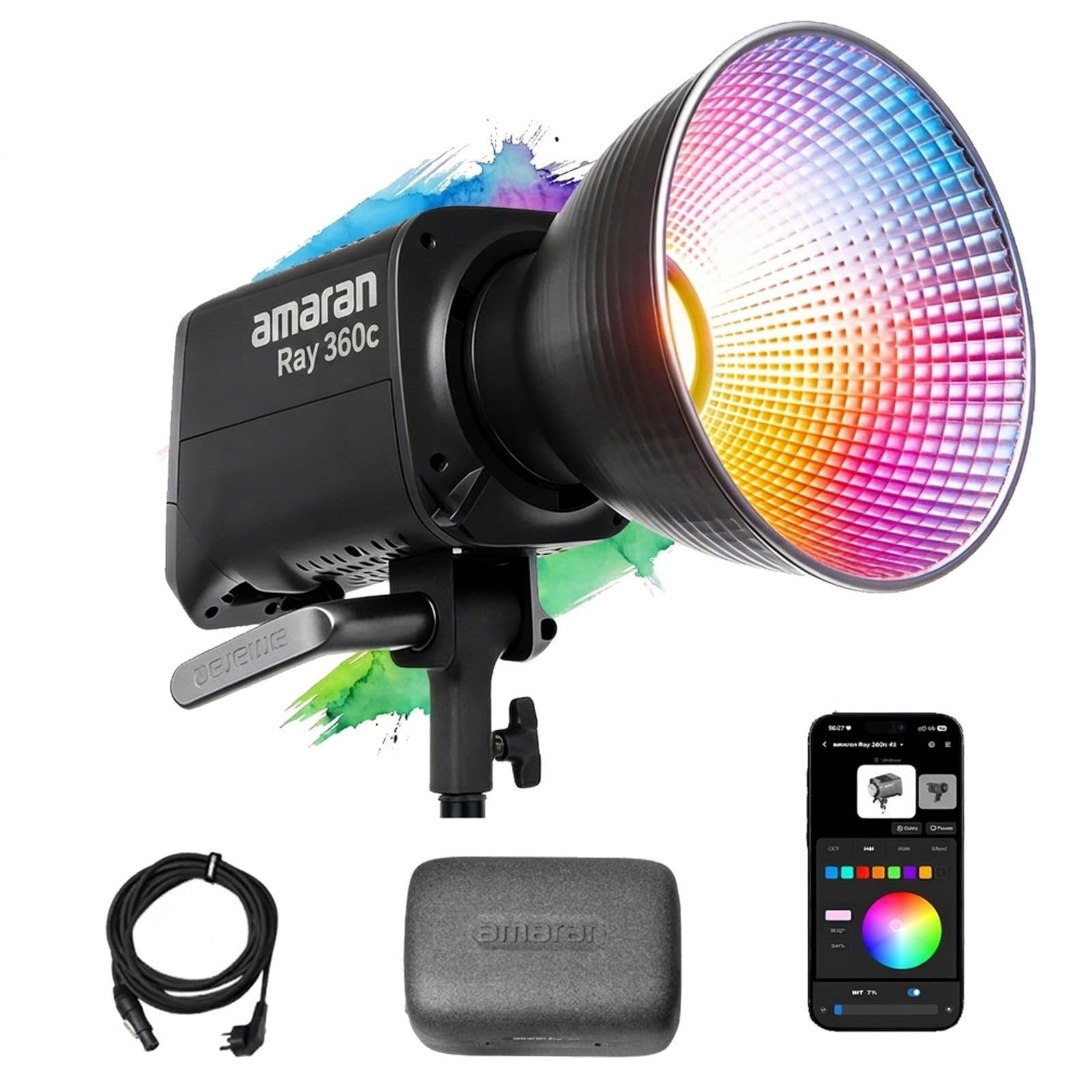 Amaran Ray 360c 360W LED Monolite RGBWW TCC 1800-20000K Contrôle APP/DMX 12 Effets Sortie COB 17130 lux@1m Moteur OmniColor Monture Bowens
