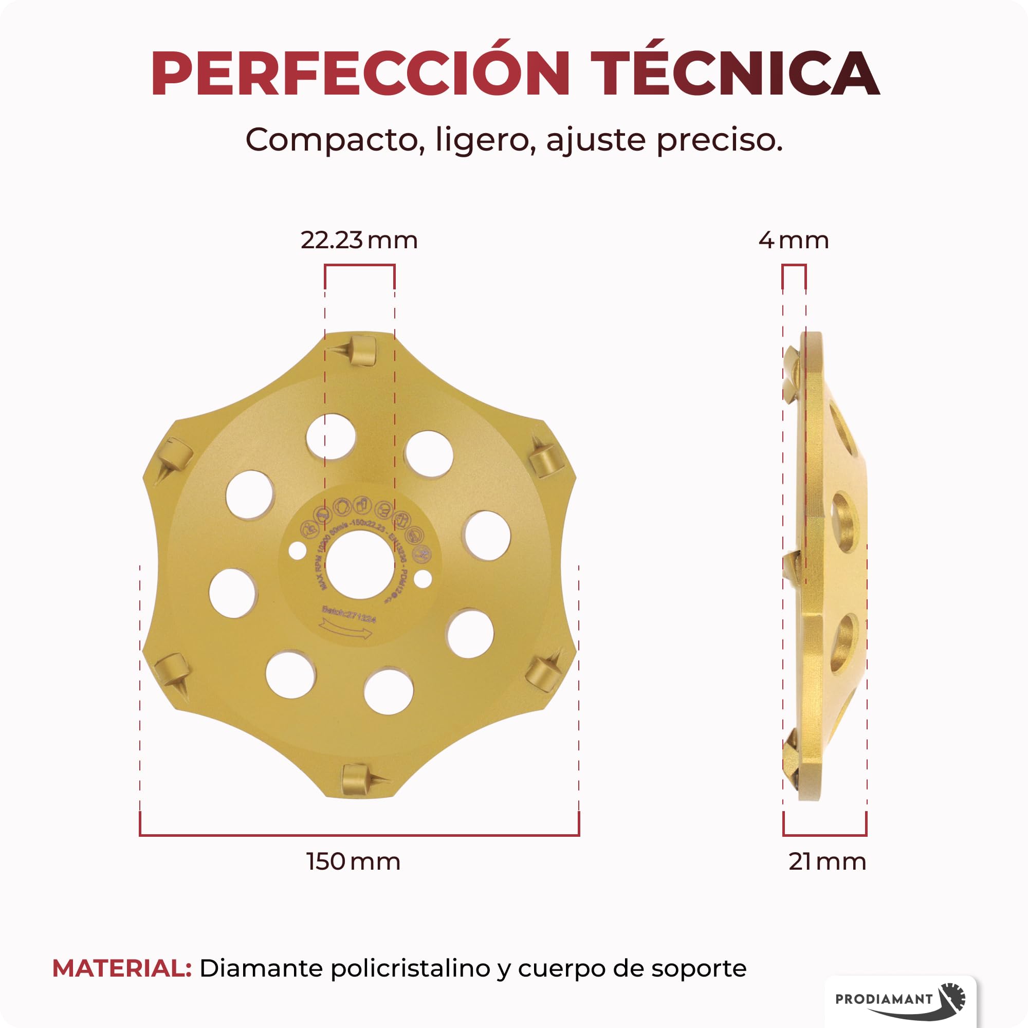 PRODIAMANT PKD - Muela de diamante de 150 mm para amoladora angular de hormigón, 6 segmentos para hormigón, pavimento y revestimientos adhesivos