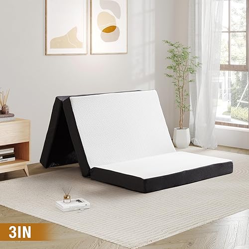 Miniatura 7 de DUMOS Colchoneta de dormir plegable de tres pliegues, alfombrilla de espuma portátil de 3 pulgadas de grosor para aventuras al aire libre,