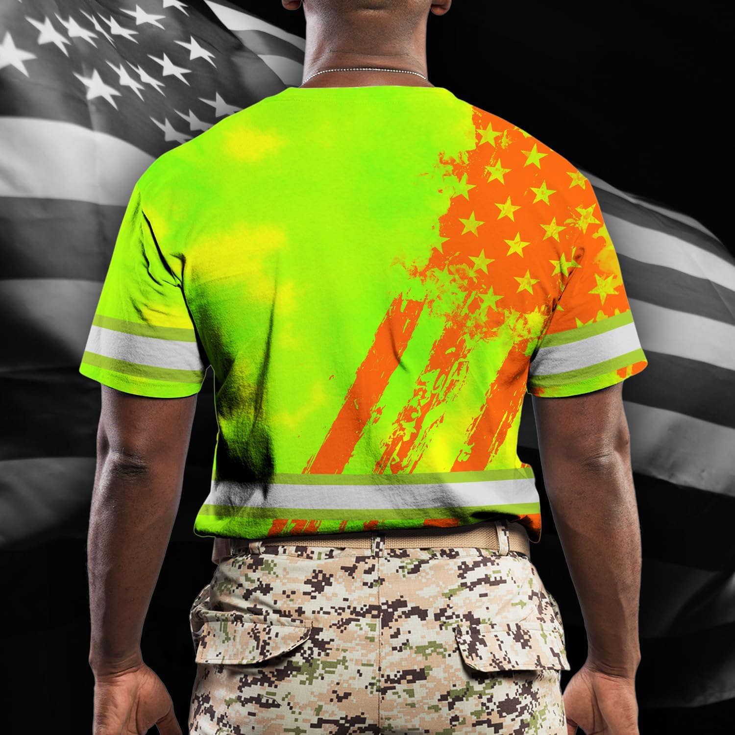 High Visibility Shirt Men Reflective Safety Shirts Custom Name for Patriot, Patriotic, Veteran, Military