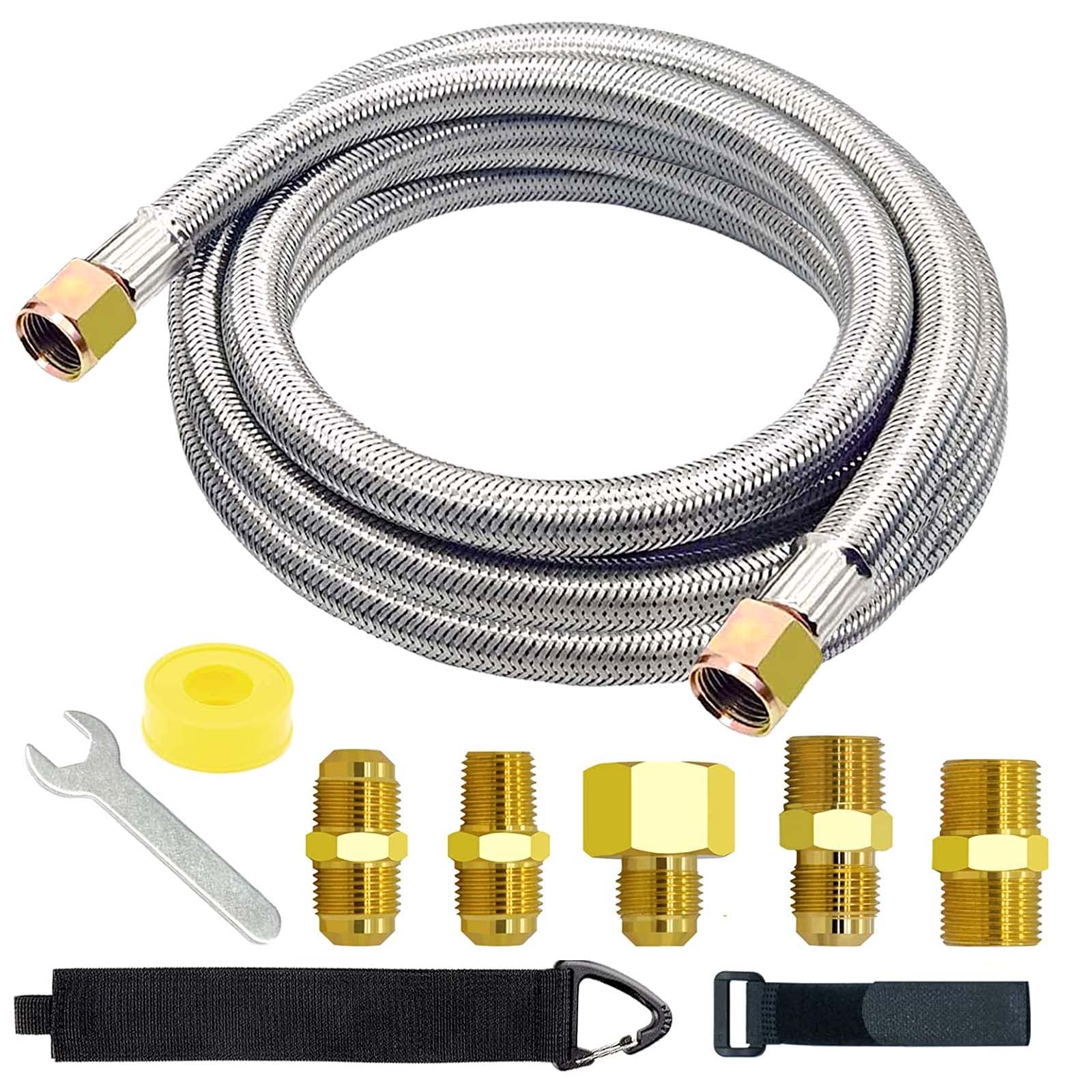 NQN Upgraded 12Feet High Pressure Braided Propane Hose Extension with Conversion Coupling 3/8" Flare to 1/2" Female NPT, 1/4" Male NPT, 3/8" Male NPT, 3/8" Male Flare for BBQ Grill, Fire Pit, Heater