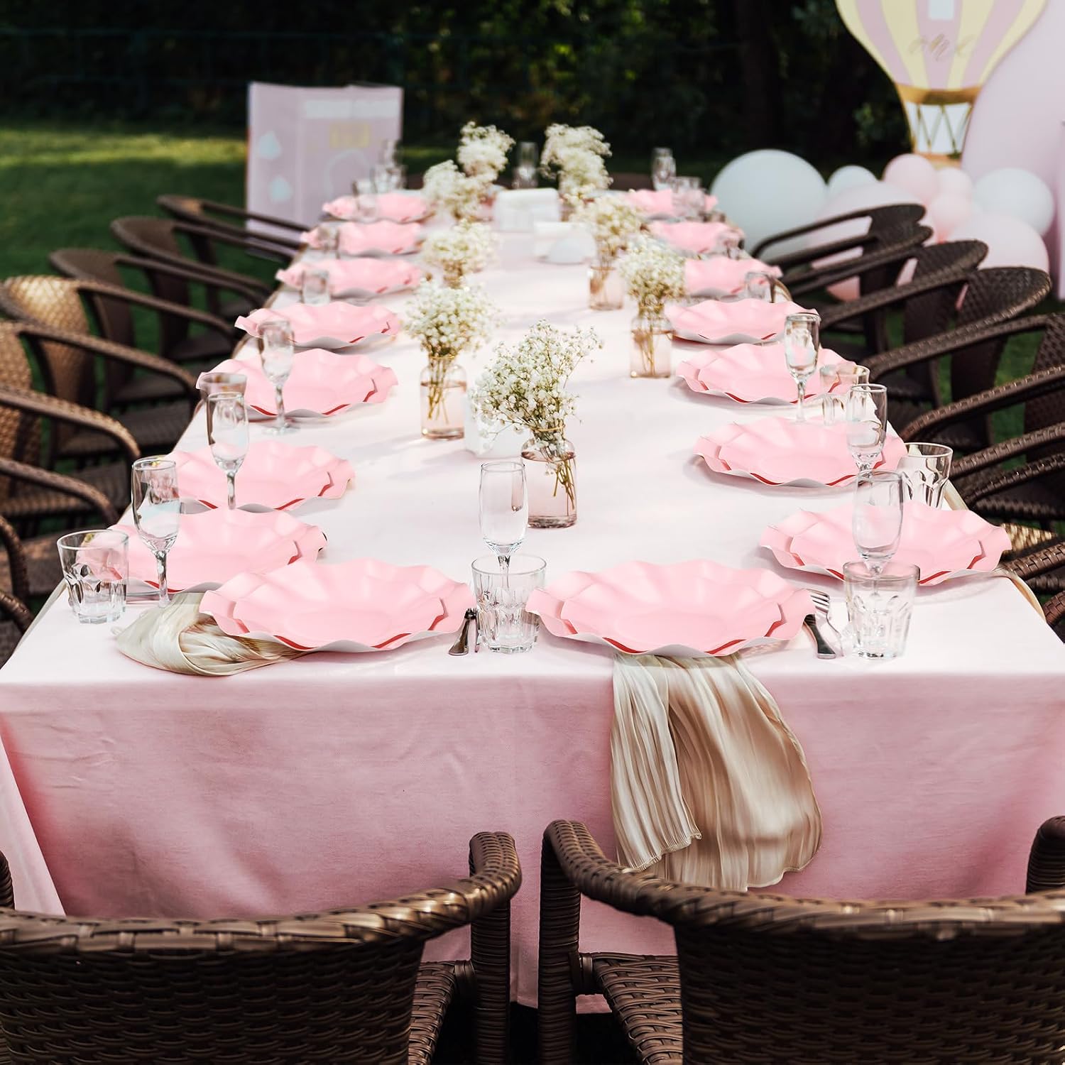 Zhehao Pink Scalloped Paper Plates Disposable for Guests, 8 Inch & 10 Inch Elegant Paper Dessert Dinner Plate Bulk for Parties, Wedding Baby Shower Bridal Birthday Party Supplies (100 Pcs)