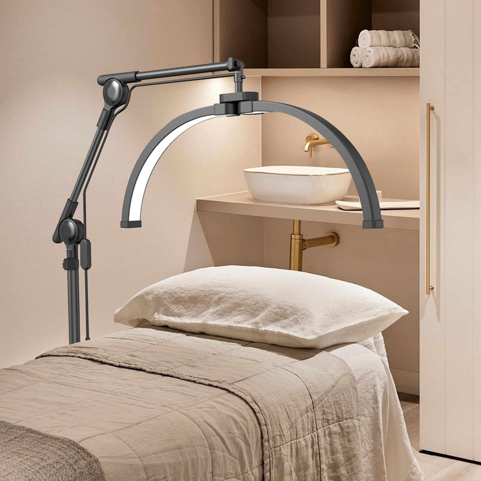 Lampa LED do rzęs, 50 cm, półksiężyc ze stojakiem na telefon, 3000-6500 K, światło do przedłużania rzęs, piękno światła do makijażu, paznokci, twarzy i tatuażu