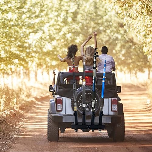 Miniatura 7 de Soporte de enganche mejorado para 4 postes de bandera de camión, estante de almacenamiento de caña de pescar, ángulo ajustable para cualquier