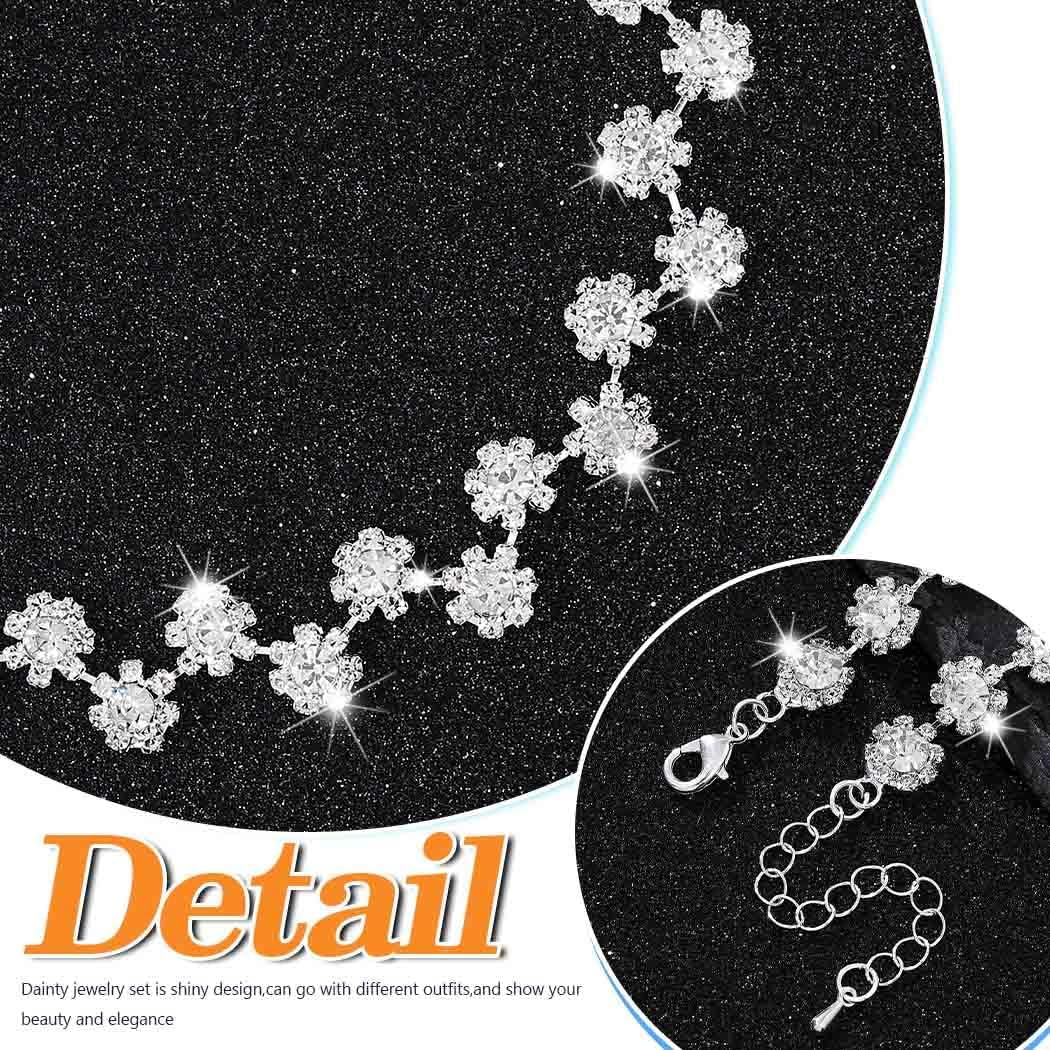 Sixexey Bridal Wedding Jewelry Set Silver Rhinestone Necklace Earrings Sparkly Bracelet Sets Prom Party Costume Jewelry for Women - Image 6