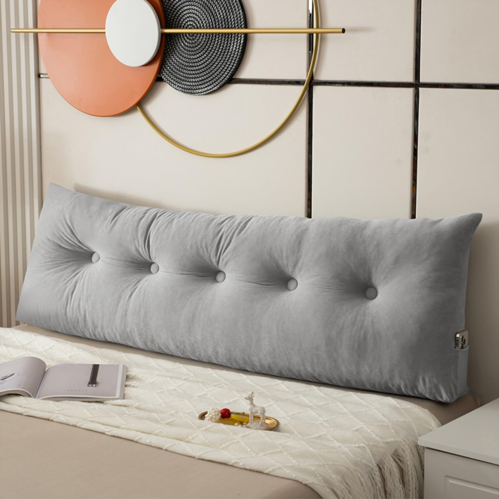 XZLZMYP Large Headboard Pillow Soft Lumbar Support Reading Cushion Triangle Wedge Backrest Pillow with Side Pockets Bolster Cushion Waist Lumbar Pad for Bed Sofa Tatami,B,180x40x12cm
