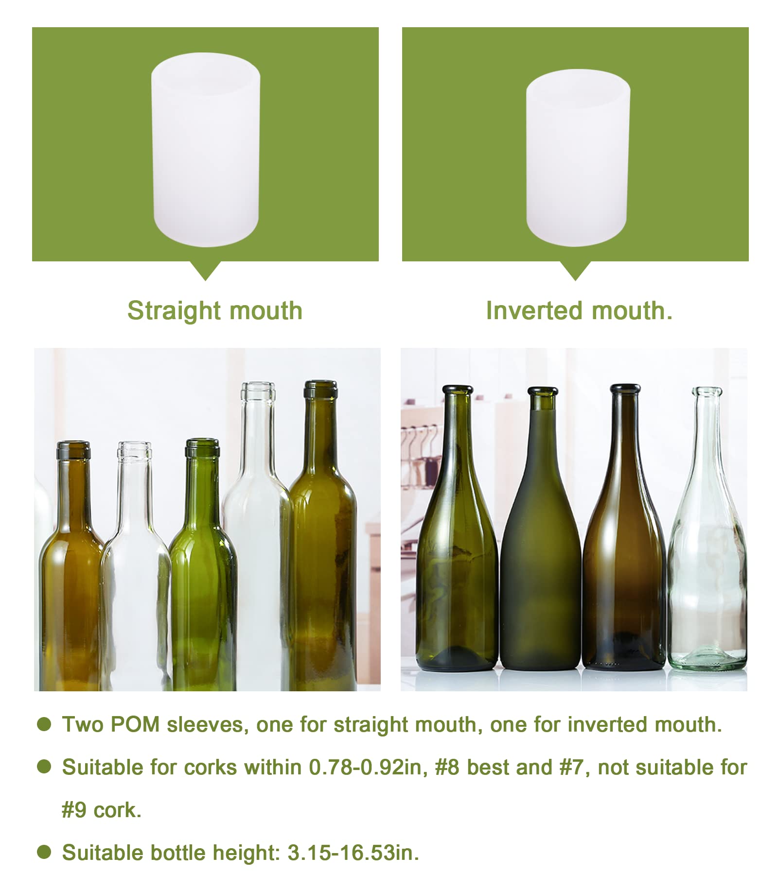 Saladulce Wine Bottle Corking Machine Stainless Steel Tool Brew Wine Bottle Cap Pressing Machine Corking Inserting Stopper with 2 POM Sleeves