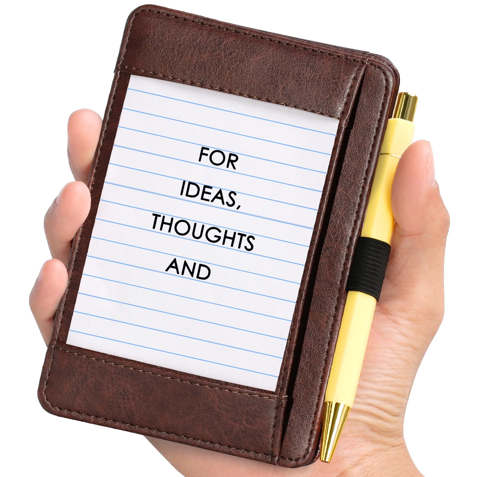 Index Card Holder Brown 3 x 5 PU Index Card Wallet Portable Pocket Notepad Holder with 25 Lined Sheets Mini Note Card Holder Writing Case with Card Slot Note Card Case for Record Sports No Pen