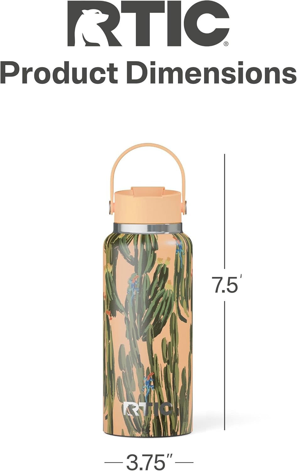 RTIC 32oz Outback Water Bottle, Ceramic Lined, Insulated, Stainless Steel, Double Wall Vacuum-Insulation, Leak-Proof Lid, BPA-Free Water Flask Hiking, Running, Sports, Outdoor, Desert Cactus - Image 4