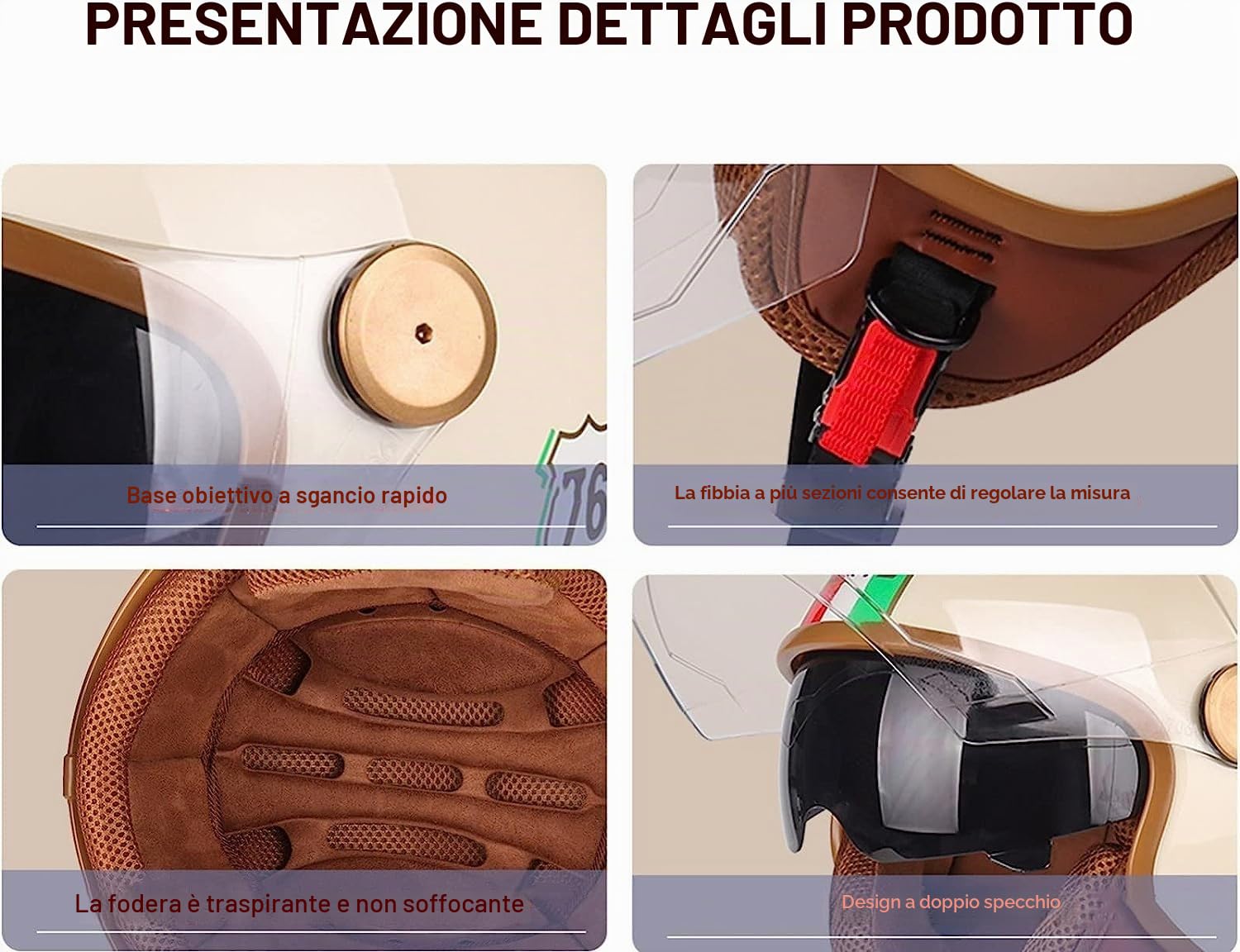 Casco Aperto Con Visiera Parasole, Omologato ECE Mezzo Casco Moto Doppia Visiera Casco Moto Ciclomotore Cruiser Bobber E Chopper Per Uomo E Donna Approvato DOT/ECE