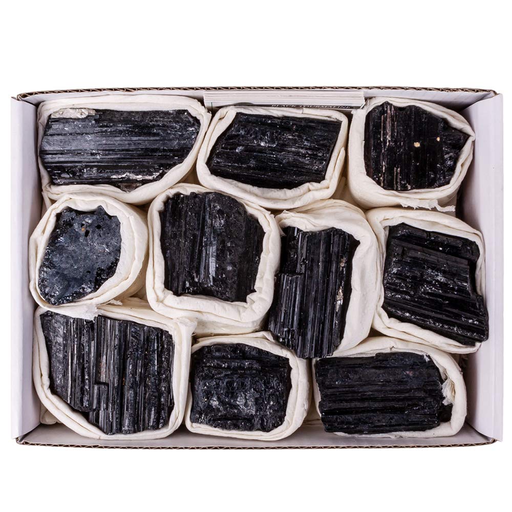 CXD-GEM Rough Black Tourmaline Collection Flat Box - Box Size 7x5x2 - Powerful Protection Gemstone