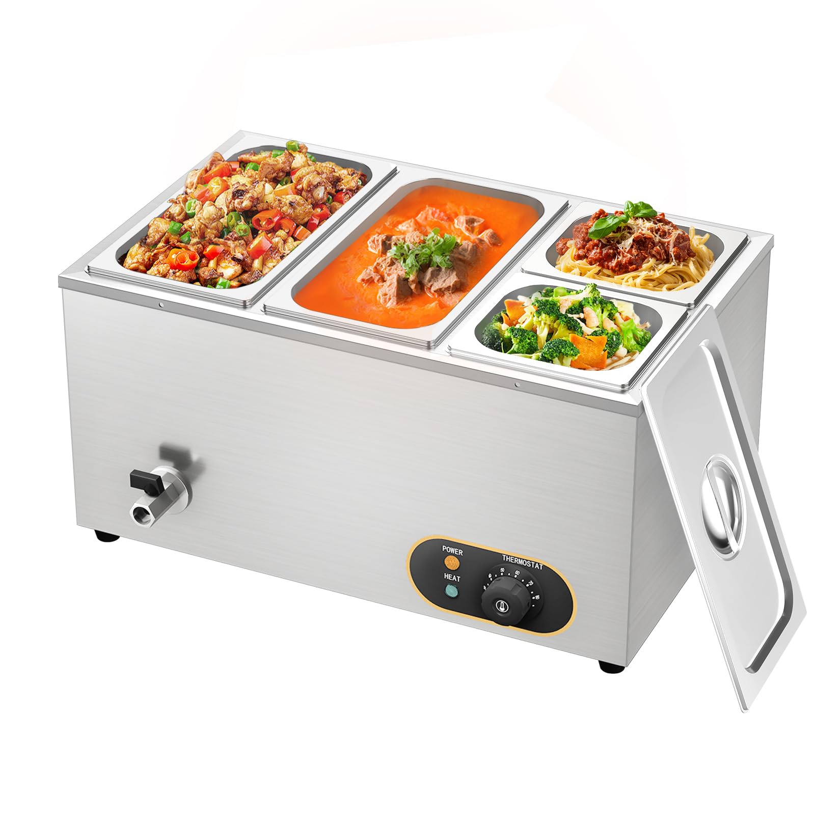 Baño María Eléctrico con 4 bandejas de Acero Inoxidable Bain Marie con Control de Temperatura