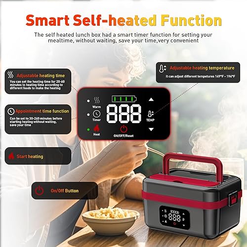 Miniatura 3 de Fiambrera eléctrica inalámbrica mejorada, lonchera recargable de 1 litro, alimentada por batería, de acero inoxidable, calentador de alimentos