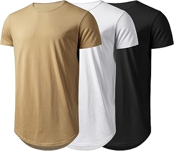 Mens Long Shirts for Men Extra Long T Shirts Mens t-Shirts Longline Hipster Reflective Line Scallop Tees