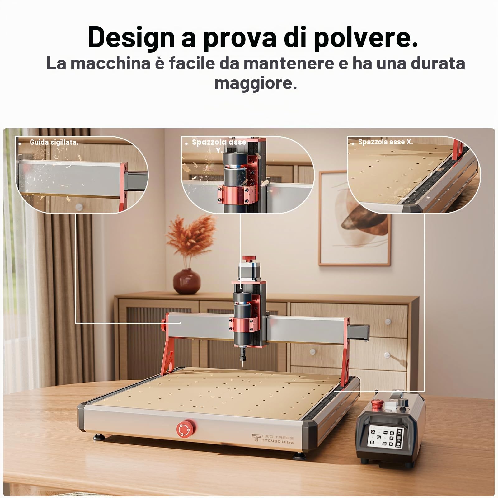 Twotrees TTC450 Ultra 500W La fresatrice CNC dispone di rulli rotanti a 4 assi, un aspirapolvere M1 per una migliore efficienza lavorativa, una macchina per incisione CNC touch screen integrata da 3,5