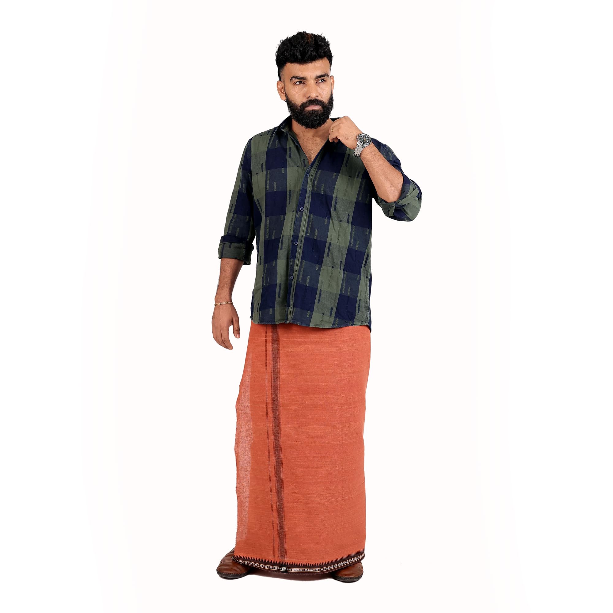 iris posh Kaavi Mundu Kavi Dhoti Lungi for Men | Top Cotton Kerala Traditional Mundu 2M | Thalapathi Border Comfortable Temple and night dress-picture-32