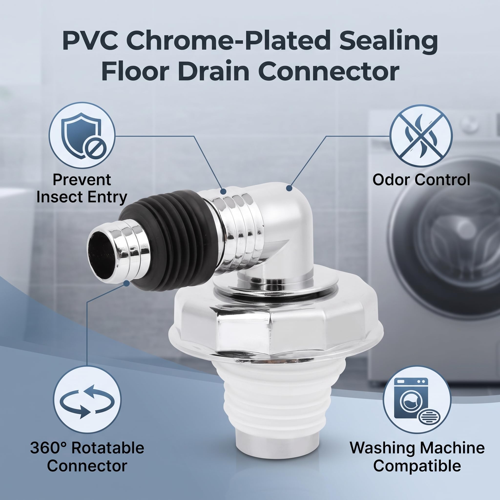 Raccordo di scarico a pavimento, Materiale PVC resistente corrosione, Rotazione 360 gradi facile installazione, Giunto copertura scarico, Per lavatrice e serbatoio toilette